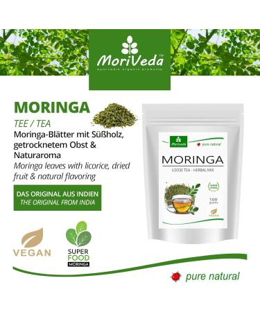 Moriveda Moringa Oleifera Tea - 100g Herbal Cut Leaf | 100% Vegan Gluten-Free & USDA Certified - Buy Online on GoSupps.com