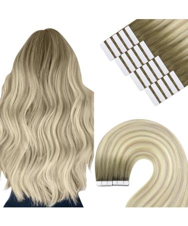 Youngsee Tape Extensions real hair ombre 60cm tape in extensions ashblond ombre platinum blond tape in extensions real hair remy real hair extensions tape ombre remy tape in hair 50g #18/60a/60 cm 2- #18/60A/60