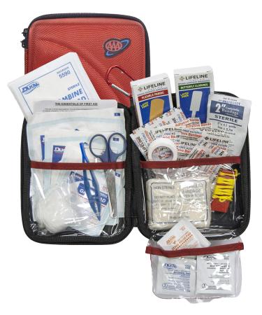 Lifeline -4184AAA AAA 85 Piece Commuter First Aid Kit packaged in compact hard shell foam carry case ideal for emergency use in cars camping hiking or offices alike Red 85pc