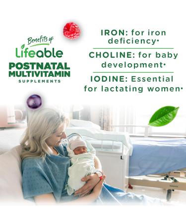 Lifeable Postnatal Multivitamin with Iron Choline and Iodine | Great Tasting Postnatal Vitamins for Women Breastfeeding | Vegetarian Non-GMO Lactation Supplement | 90 Gummies - Buy Online on GoSupps.com