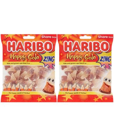 Happy Cola Bottles Zing Fizzy Gummy Sugar Coated Sweets 160g - 2x Share Bags