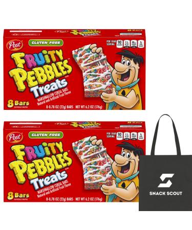 Post Fruity Pebbles Marshmallow Cereal Bars Gluten Free 8 Bars (Pack of 2) Bundle With Snack Scout Lunch Bag