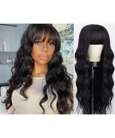 Body Wave Wig With Bangs Hmuan Hair For Black Women None Lace Front Wigs 150% Density Brazilian Virgin Hair Glueless Human Hair With Bangs Natural Color(18inch Body Wave) 18 Inch Body With Bangs