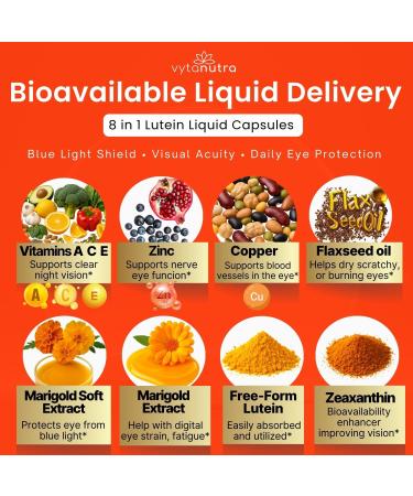 Vytanutra Liquid Lutein & Zeaxanthin Fast-Absorbing Eye Support for Blue Light & Visual Health with Zinc Vitamin A & Antioxidants 60 Veggie Liquid Capsules - Buy Online on GoSupps.com