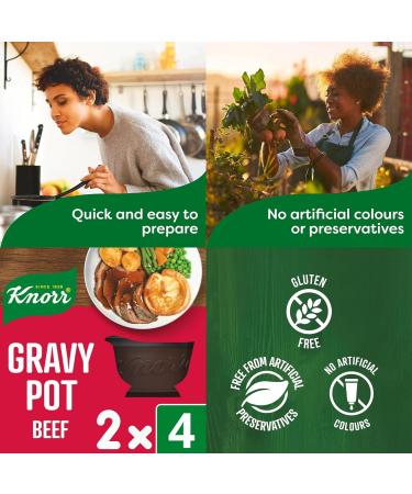 Knorr Beef Gravy Pot Bundle of 8 x 28g Pots - Gluten Free Gravy Gently Cooked for Homemade Taste Ideal for Red Meat Dishes - Buy Online on GoSupps.com