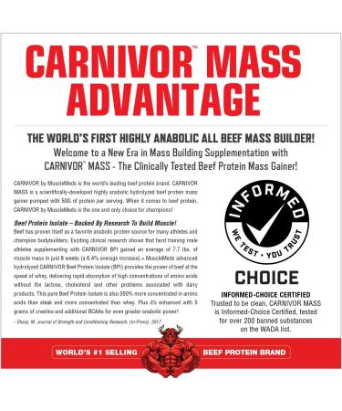 MuscleMeds Carnivor Mass Gainer Beef Protein Isolate Shake - Cookies & Cream 6 lb | 50g Protein, 125g Carbs, 0 Fat, 0 Sugar | Lactose Free - Buy Online on GoSupps.com