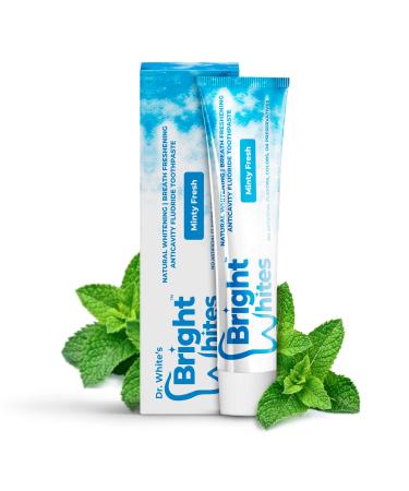 Dr. White's Bright Whites Anticavity Fluoride Toothpaste with Xylitol and Silica Dentist Recommended for Adults & Kids' Oral Care - Whitening Antiplaque SLS Free Enamel Protection (Minty Fresh)