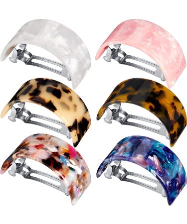 6 Pieces French Hair Barrettes Clip for Women Rectangle Ponytail Hair Barrette Semi Circle Spring Ponytail Tortoise Shell Hair Clip for Women Girl Ladies  Automatic Hair Clip Snap (Elegant Pattern)