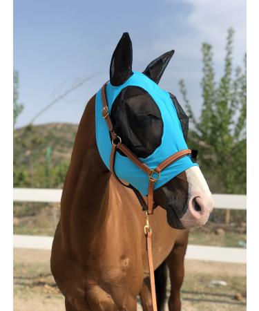 TGW RIDING Fly Mask for Horses Super Comfort Fly Mask for Horses Elasticity with Ears (M Pacific Blue) M Pacific Blue