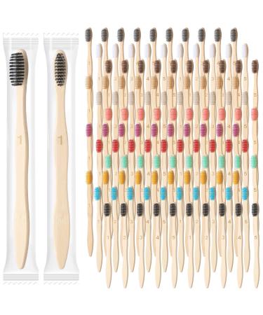120 Pcs Bamboo Toothbrushes Bulk Soft Bristle Toothbrush Wooden Disposable Travel Toothbrush Bamboo Charcoal Individually Wrapped Toothbrush for Kid Adult Home Travel Use  7.5 Inch  12 Colors (Number)