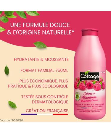  Cottage Cottage Shower & Bath Gel Moisturizing Milk Raspberry Cream - 97% Natural Ingredients - 750ml - Made in France - Buy Online on GoSupps.com