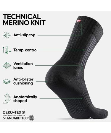 DANISH ENURANCE Premium Merino Wool Outdoor Hiking Socks - 2 Pack Black - Men & Women - Medium - Buy Online on GoSupps.com