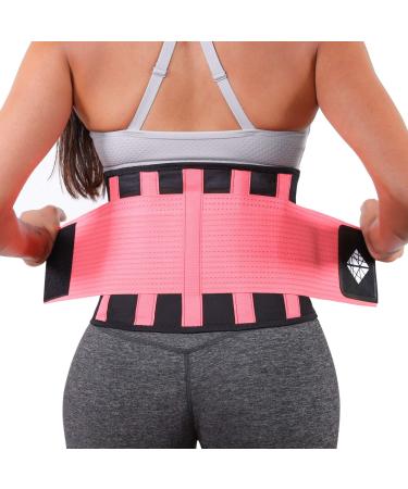 NeoHealth Light & Breathable Lower Back Brace | Waist Trainer Belt | Lumbar Support Corset | Posture Recovery & Pain Relief | Waist Trimmer Ab Belt | Exercise Adjustable | Women & Men | Pink M Hot Pink Medium