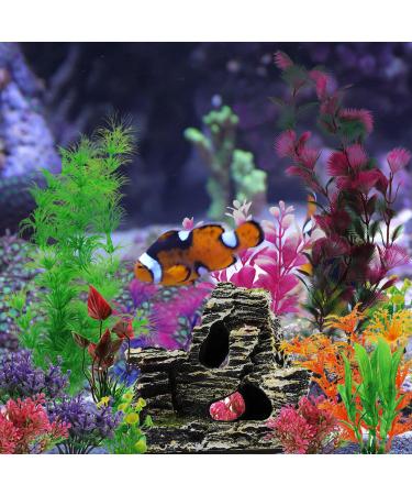 QUOZUO 25-Piece Aquarium Plants Decoration Set | Colorful Artificial Plants & Resin Cave Fish Tank Ornaments - Enhance Your Aquarium Today! - Buy Online on GoSupps.com