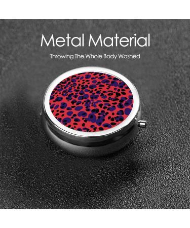 Red & Blue Leopard Print Portable Pill Box | Round Mini 3-Compartment | Travel Essential for Small Pills - Buy Online on GoSupps.com