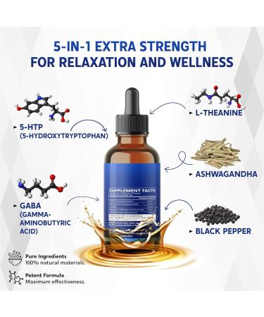 5-HTP & GABA Liquid Drops - L-Theanine Ashwagandha Black Pepper - Restore & Relax Sleep Well Support - Raspberry Flavor - 2.0 fl oz (60ml) 2 Fl Oz (Pack of 1) - Buy Online on GoSupps.com
