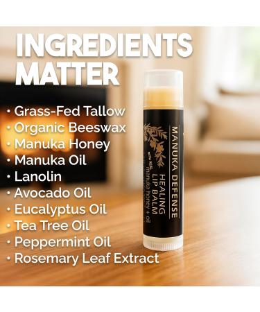 BALM OF GILEAD Manuka Defense Healing Lip Balm - Intensive Moisture Therapy in Tube w/Manuka Tea Tree & Cooling Peppermint - Ideal for Chapped & Cracked Lips - Beauty Pack Of 4-0.15 oz - Buy Online on GoSupps.com