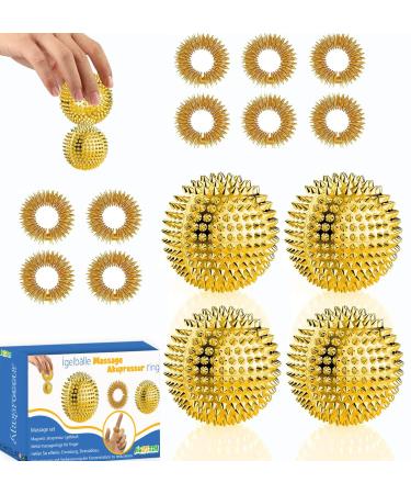4 Hedgehog ball hard + 10 acupressure rings - Skills Borderline Set With Skill Ball Metal Skill Ring - Acupressure Ball Igel Balls Small 3cm Acupressure Ring Skills Set Stress Adult Massage Sir for Fingers Gold - Buy Online on GoSupps.com