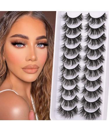 Premium Strip Eyelashes Pack 3D Wispy False Lashes Full Fluffy Natural Thin Band Fake Eye Lashes 10 Pairs Bulk by Goddvenus false eyelashes