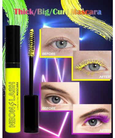 UV Glow Colored Mascara Volume and Length-3 Pcs Yellow Green Orange Longlasting Waterproof Mascara for Eyelashes Fast Dry Curling Non Clumping Mascara for Women Halloween Party Stage Clubbing Makeup 01#+02#+03# - Buy Online on GoSupps.com