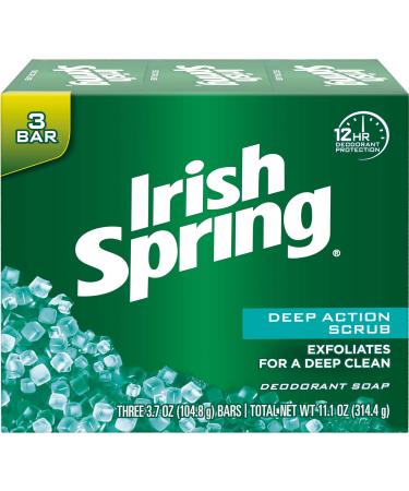 Irish Spring Deep Action Scrub Deodorant Soap 3.7 Ounces 3 Bars each (Value Pack of 2) - Buy Online on GoSupps.com