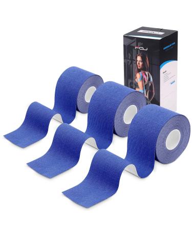 Kinesiology Tape (3 Uncut Roll) Kinetic Tape 16.4 ft Waterproof Athletic Sports Tape Physio Tape for Knees Shoulder Ankles Elbow Pain Relief Joint Support (Navy Blue) (3 Rolls) Navy Blue