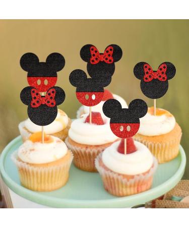 Ercadio 24 PCS Mouse Inspired Cupcake Toppers Glitter Black and Red Mouse Cupcake Picks Baby Shower Kids Boys Birthday Party Cake Decorations Supplies Red Mi Red - Buy Online on GoSupps.com
