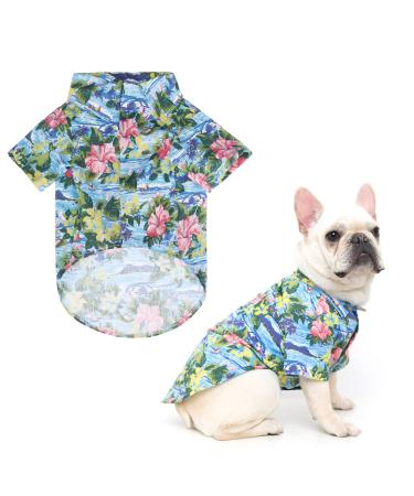 EXPAWLORER Dog Hawaiian Shirt - Dog Summer Clothes, Breathable Dog Cotton Polo T-Shirts with Floral and Sea Island Pattern,Puppy Outfit,Dog Shirt for Small Medium Large Dogs Boy and Girl in Hot Days Small Hawaiian