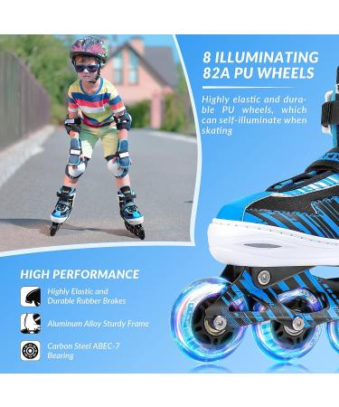 ECOO Adjustable Inline Skates with Light-up Wheels for Kids (Ages 4-12) - Blue - Large-Youth (3-6 US) | Beginner Roller Blades for Boys and Girls - Indoor and Outdoor Use - Buy Online on GoSupps.com