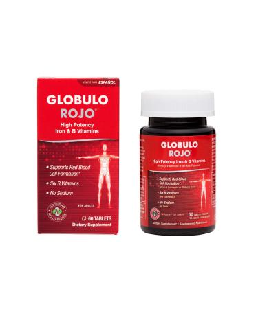 Globulo Rojo Iron Supplement - Dietary Supplement Pills with High Potency Iron & B Vitamins 60 Tablets 1 Count (Pack of 1)