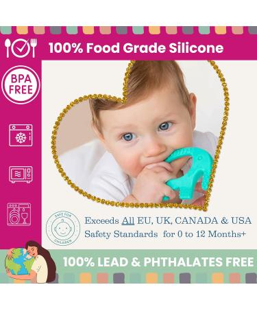 Bite Toys for Babies | BPA-Free Silicone Elephant Bite Ring - Cute Soft & Effective | 0-12 Months Dark Mint Green - Buy Online on GoSupps.com