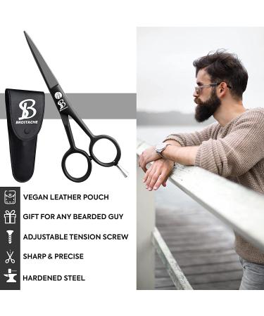 BROSTACHE Beard & Mustache Scissors for Men - Hand-Forged with Bevel Edge in Leather Travel Pouch | Precision Grooming Kit with Extremely Sharp Scissors & Adjustable Screw - Buy Online on GoSupps.com