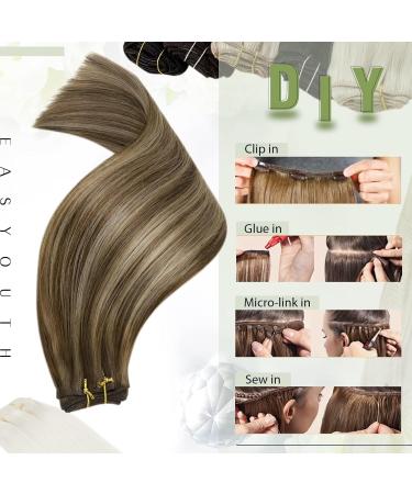 Easyouth 20 Inch Brown Highlight Sew in Weft Hair Extensions - 100g Human Hair, Natural Thick, 3-Weft #4P27 - Buy Online on GoSupps.com