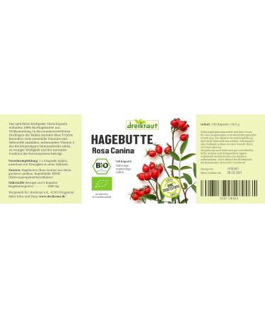 Buy Dreikraut Organic Rosehip Capsules | 160 Pieces | 500mg | No Additives | Joint Health | Made in Germany - Buy Online on GoSupps.com