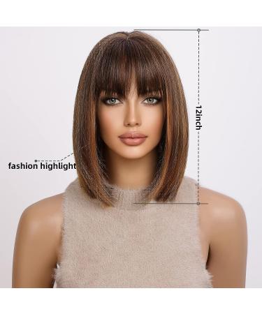 KOME Short Bob Wig for Women, Brown Highlighted Balayage Shoulder Length Synthetic Wig 12IN - Buy Online on GoSupps.com