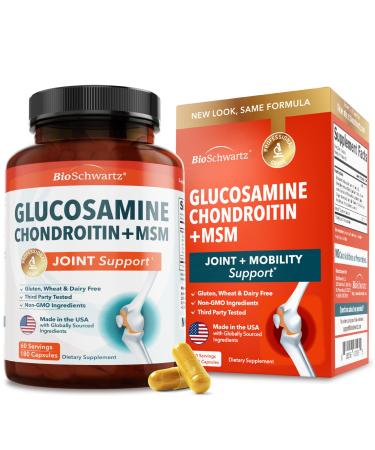Glucosamine Chondroitin MSM Joint Support Supplement - Collagen Peptides Turmeric and Ginger Hyaluronic Acid Glucosamine Chondroitin Sulfate for Joint Comfort - Gluten Free Non GMO 180 Capsules 180 Count (Pack of 1)