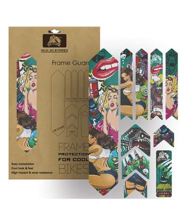 ENLEE Bike Stickers for Frame Protection Tape Bicycle Mountain Bike Protective Stickers Set High Impact Frame Guard Extra Colorful Beauty Pattern