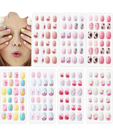 168 pieces girls press nails 7 days fake nails artificial nail tips children full cover short wrong fingernails for girls children nail art decoration 7 boxes (flamingo theme) - Buy Online on GoSupps.com