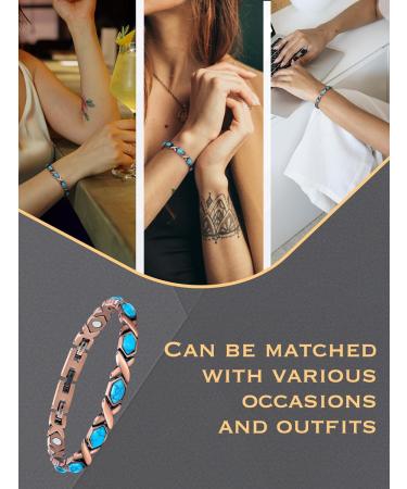 Jeracol Lymphatic Drainage Copper Magnetic Bracelet for Women - Adjustable Length with Sizing Tool - Blue Hexagon Stone - Gift Box Included - Buy Online on GoSupps.com