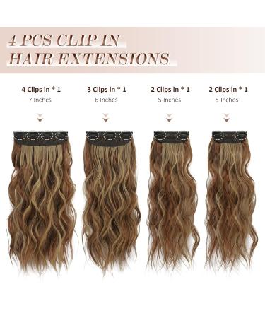 Feshfen 50cm Clip In Hair Extensions - 4PCs Synthetic Wavy Red-Brown & Ash Blonde - 180g Women's Hair Extensions - Buy Online on GoSupps.com