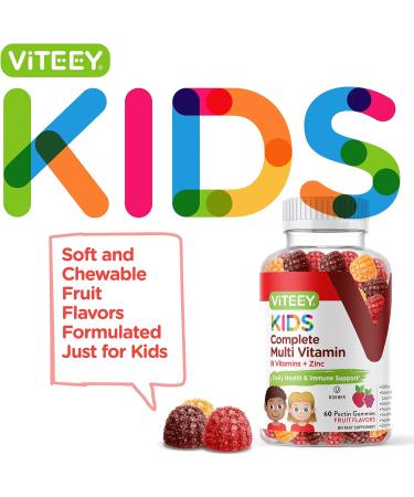 Kids Daily Multivitamin Gummies - Immune Support & Overall Health - 12 Essential Vitamins & Minerals - Gluten, GMO, Gelatin, Peanut Free - 60 Chewable Fruity Gummies - Buy Online on GoSupps.com