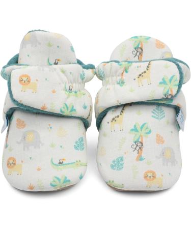 Dotty Fish Cotton Baby Booties with Suede Sole - Teal Fleece Safari Animals, 0-6 Months - Buy Online on GoSupps.com