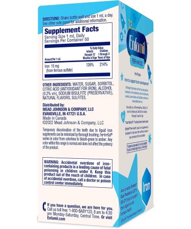 Enfamil Fer-in-Sol Iron Supplement Drops for Infants & Toddlers Supports Brain Development 50 mL Dropper Bottle Pack of 3 1.67 Fl Oz (Pack of 3) - Buy Online on GoSupps.com