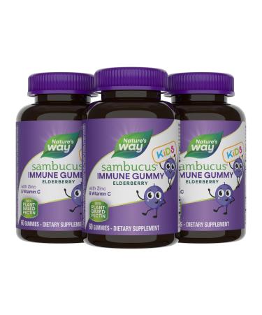 Nature's Way Sambucus Elderberry Immune Gummies for Kids with Black Elderberry Extract Vitamin C and Zinc Immune Support Gummies* 60 Count (Set of 3)