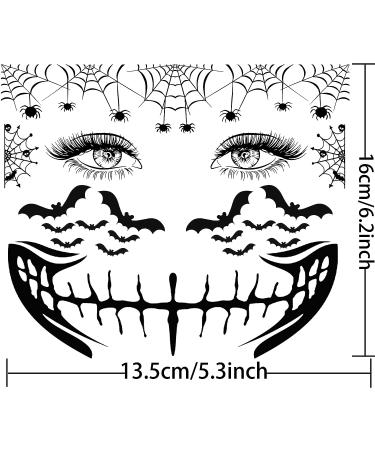 Scary Halloween Face Temporary Tattoos - 4 Sheets for Women, Men, Kids, and Adults | 3D Witch, Zombie Makeup Kit | Dia de los Muertos Face Tattoos with Spider Web, Bat, and Scar Designs - Buy Online on GoSupps.com