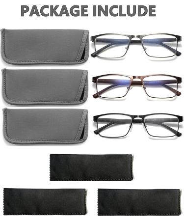 CRGATV 3-Pack Blue Light Filtering Reading Glasses for Men - Metal Readers Anti UV/Glare (+1.25 Magnification) - 3 Pack Mix Colors - Buy Online on GoSupps.com