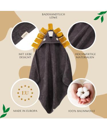 Liomio Baby Hooded Towel 75x75 cm | 100% Cotton Oeko-Tex 100 | Cute Lion Design | Perfect Baby Bath Towel & Gift - Made in EU - Buy Online on GoSupps.com