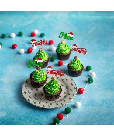 24Pcs Naughty or Nice Cupcake Toppers Glitter Santa Hat Merry Christmas Cupcake Picks Naughty Or Nice Cake Decorations for Merry Christmas Santa Happy New Year Holiday Birthday Party Supplies Green Red-24pcs - Buy Online on GoSupps.com