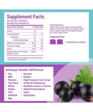 Hyland's Organic Sambucus Elderberry Gummies with Zinc and Vitamin C - Immune Support Supplement for Adults - 2 Bottles of 60 Count - Naturals Adult Elderberry - Buy Online on GoSupps.com