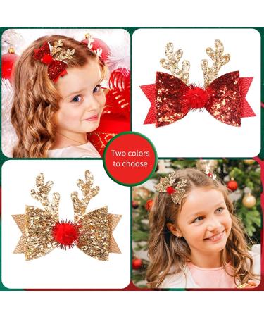  1/2/4 PIECES Toddler Deer Antler Hair Clips Reindeer Antlers Hair Bows For Girls Red Hair Bows Accessories To Wear Personalised Baubles 1 count (Pack of 1) Gold + Red - Buy Online on GoSupps.com